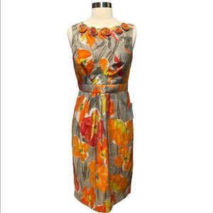 NWT Adrianna Papell - Floral Sheath Dress,  Orange & Gray